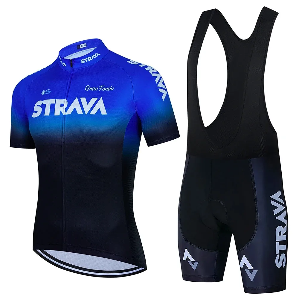 Strava Cycling Jersey Set Summer Short Sleeve Breathable Men's MTB Bike Cycling Clothing Uniform Suit