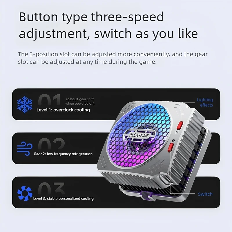 Plextone MX2 27W 자기식 반도체 쿨러 3단계 온도 설정 9-블레이드 무소음 팬 RGB 게이밍 블랙샤크