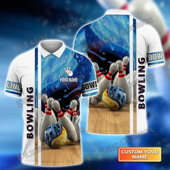 Giocatore di bowling Nome personalizzato Polo da uomo stampata in 3D Camicia estiva a maniche corte da strada Miglior regalo per gli amanti della bowling WK38