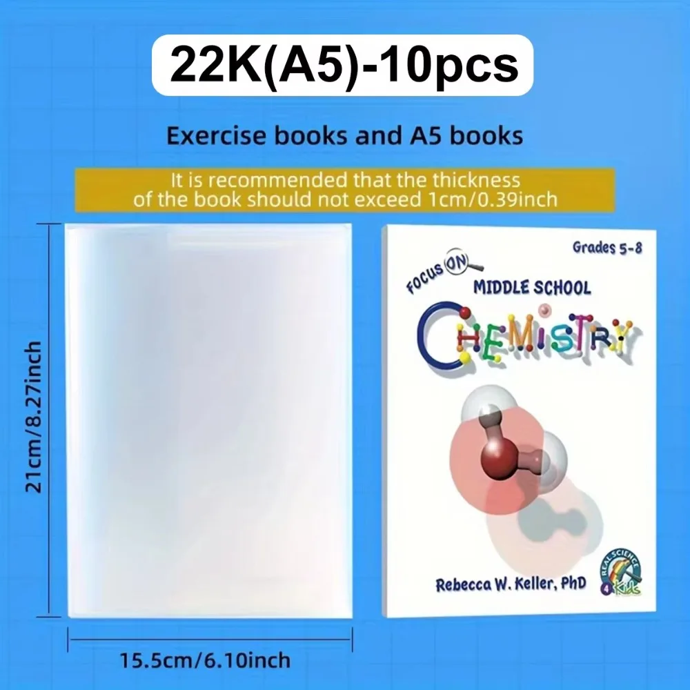 10PCS A4/16K/A5 Transparent Plastic Book Cover Self-Adhesive Closure Waterproof and Wear-Resistant Books PVC ProtectiveCover - 6