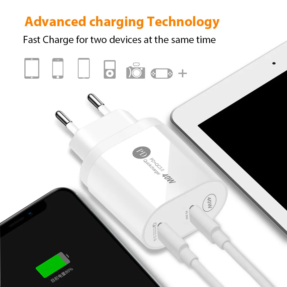 ANSEIP PD 40W QC3.0 Usb charger Type c Fast charging Wall Fast charge adapter Travel charger for iPhone 13 Xiaomi Huawei Samsung usb charger