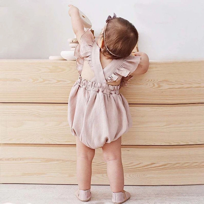 

2022 Baby Bodysuits Infant Girls One Piece Sleeveless Linen One Piece