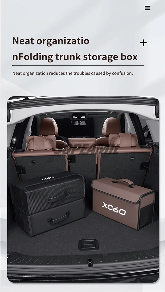 Auto Carbon Faser Leder Lagerung Box Organizer Große Kapazität Faltbare Verstauen Aufräumen Tasche Für Volvo XC90 XC60 Auto Zubehör – Detail 12