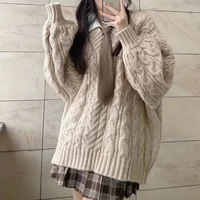 Autumn Winter Women Sweater Harajuku Oversized Knitted Pullovers Korean Long Sleeve V Neck Knitwear Preppy Solid Loose Jumper - Image 2