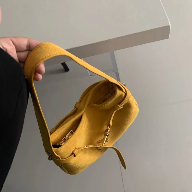 JIAERDI Yellow Suede Handbag Women Retro Fashion Versatile Shoulder Bags Ladies Casual Minimalist Commute Underarm Bag 2025 New