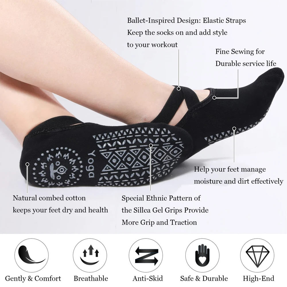 1Pair Yoga Socks for Women Non-Slip Grips Straps Bandage Cotton Sock Ideal  Pilates Pure Barre Ballet Dance Barefoot Workout - AliExpress