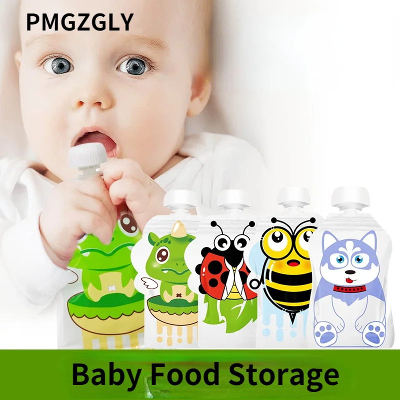 8pcs/pack Reusable Breast Milk Storage Bag Baby Food Box BPA Free Baby Food Container Pouch Snacks Feeding Squeeze