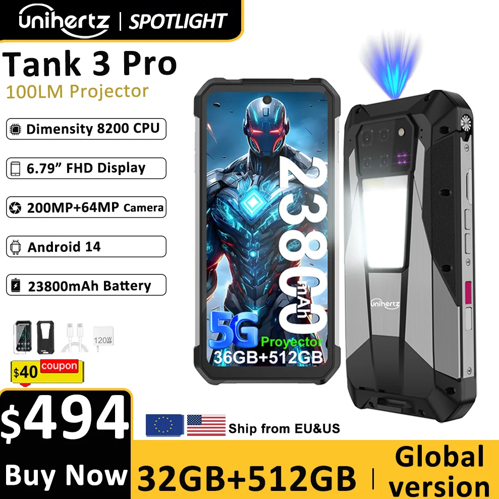Unihertz Tank 3 Pro 8849 Rugged 5G Smartphone Android with 100