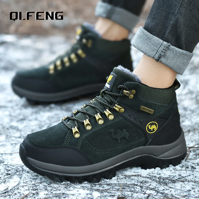 Men Winter Boots Genuine Leather Sneakers Man Fur Plush Snow Shoes Warm Outdoor Ankle Boots Classic Hiking Footwear men sneakers,outdoor boots,men leather boots