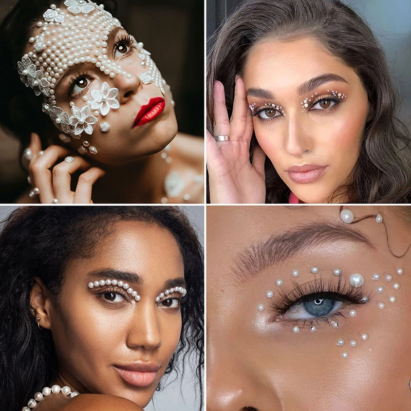 220pcs/Sheet Mix 3mm/4mm/5mm/6mm Hair Pearls Stick On Self Adhesive Pearls Stickers Face Pearls Stickers for Hair Face Makeup 5