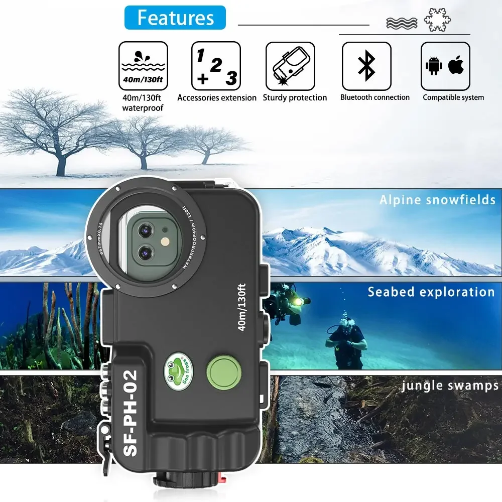 40m IPX8 Waterproof Bluetooth Diving Case For iphone 15 Promax 16 14 13 12 pro max Underwater Smart Dive Photography Equipment