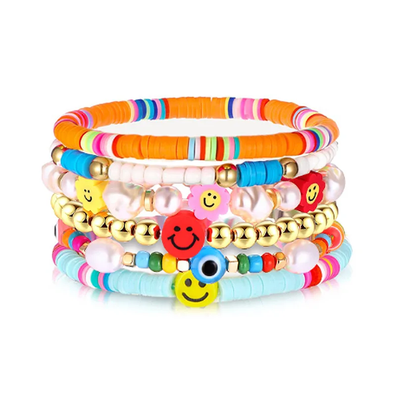Preppy Jewelry Bracelets for Teen Girls Trendy Stuff Y2K Jewelry Charm  Bracelets Smile Face Evil Eye Heishi Beaded Bracelets - AliExpress