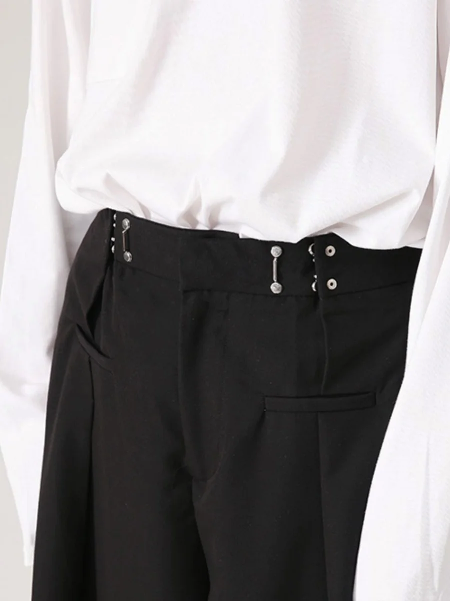 Non-iron Men's Wide Leg Pants Adjustable Waist Bule Drapey Chic High Waist Straight Cut Micro Flared Floor Length Trousers