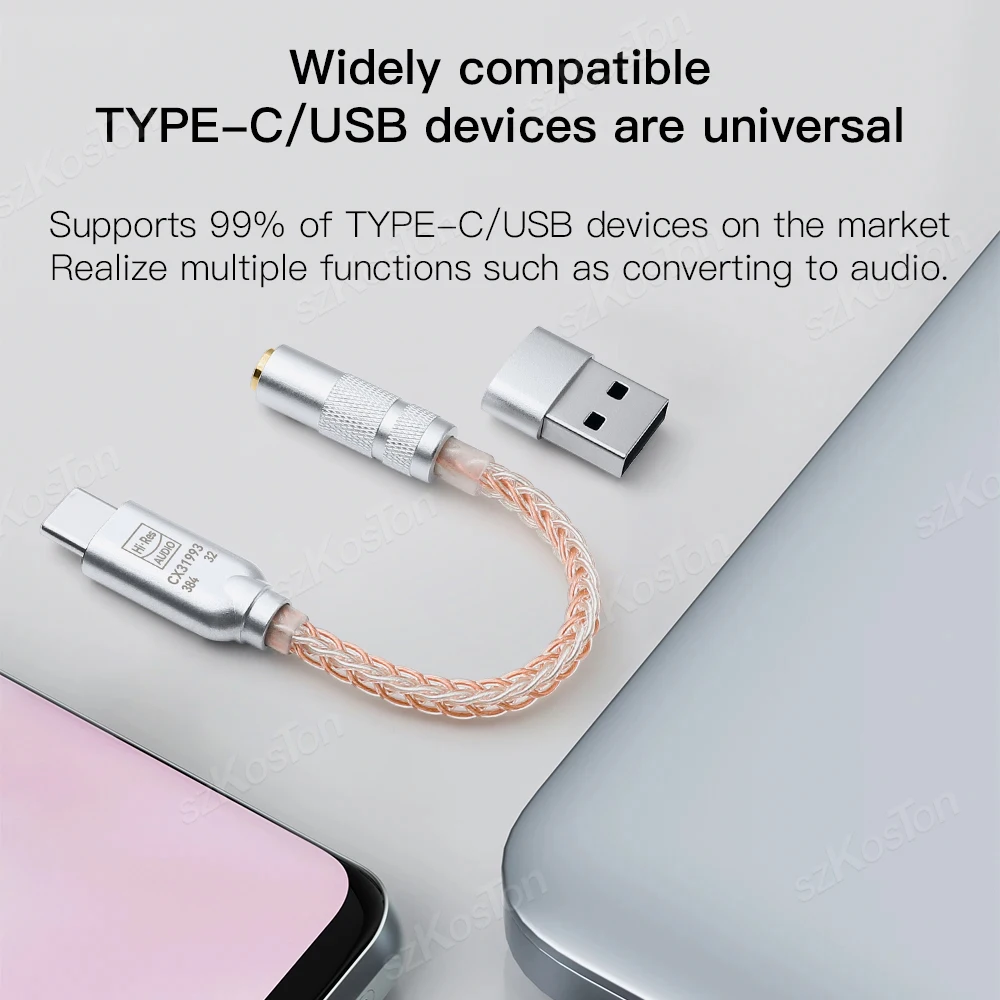 USB Type C to 3.5mm Audio Adapter CX31993 Chip 32b/384kHz DAC HiFi Headphone Amplifier IEM AMP Audio Decoder for PC Smartphone