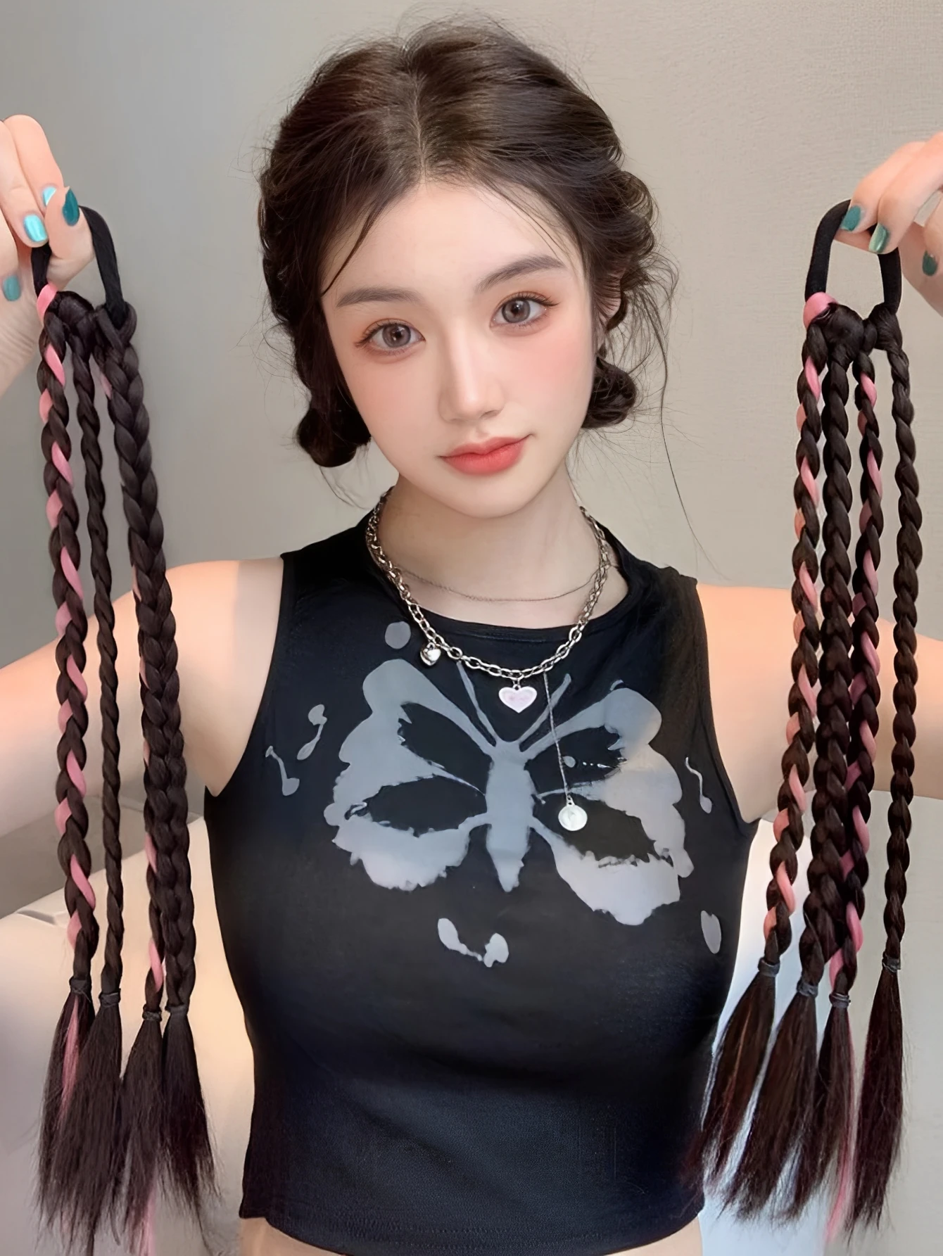 Black Pink Synthetic Hair Extension Ponytail for Women