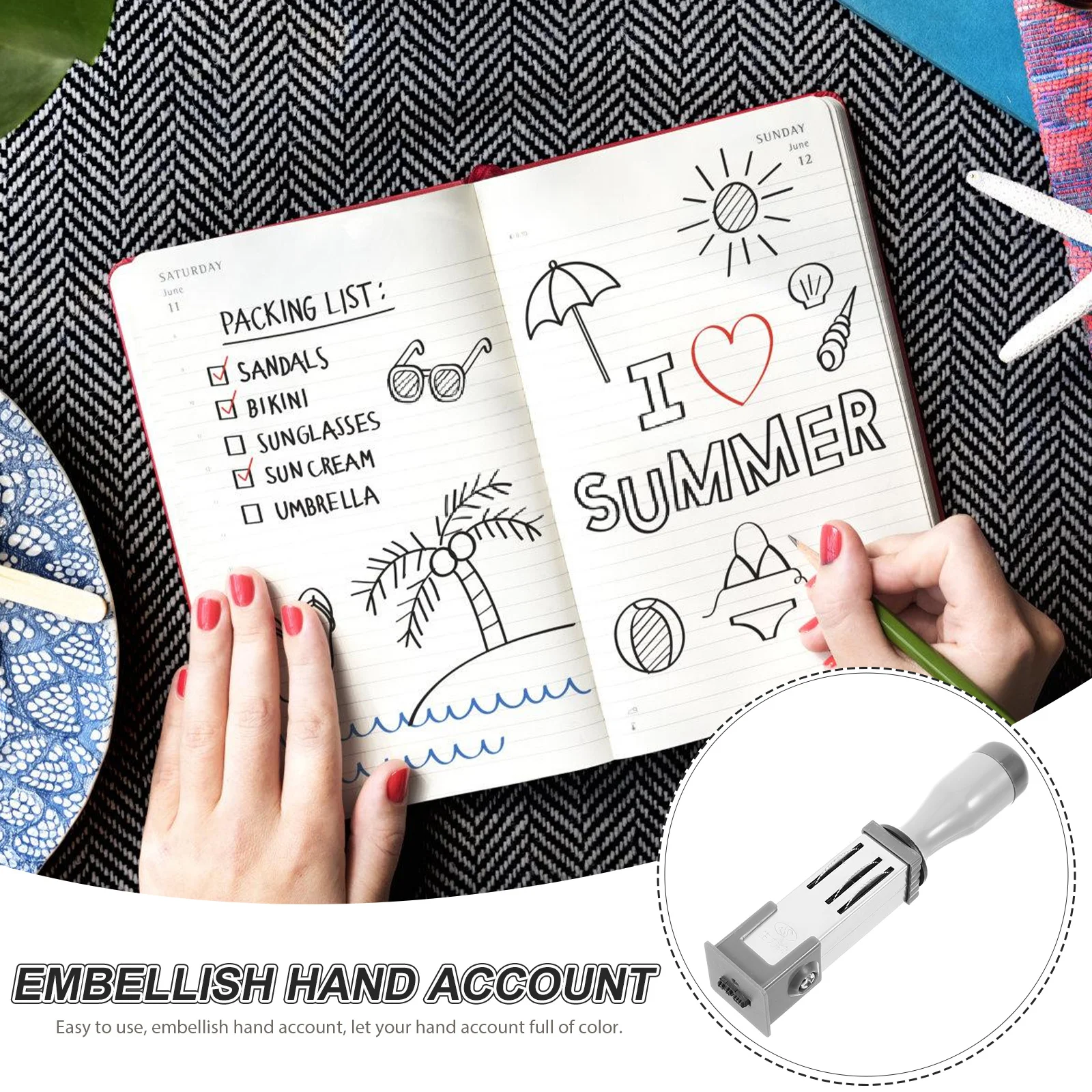 손잡이 날짜 롤러 스탬프, 빈티지 카드 만들기, DIY 스크랩북 플래너, 저널 스탬프, 카와이 문구 사무용품