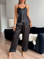 Ensemble pyjama pour femmes, col en V, couleur unie, pantalon licou, à la mode et confortable, ensemble 2 pièces 6