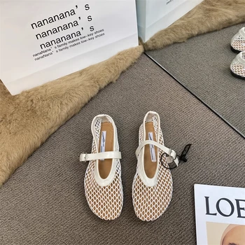 Women's Mary Jane Flats 2026 New Hollow Out Mesh Breathable Fishnet Ankle Strap Casual Summer Sandals 1