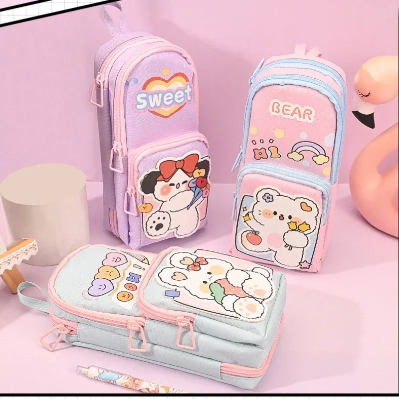 

1pc Version of Large-capacity Canvas Stationery Box Pencil Case Students School Supplies Multi-layer Cute Book Bag Pencil Bag