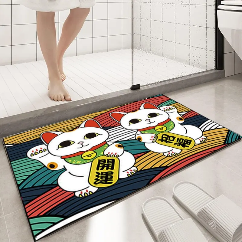 1 PC Fortune Cat Floor Mat Porch Kitchen Carpet Bedroom Door Rub Feet into the Household 90cm x 60cm