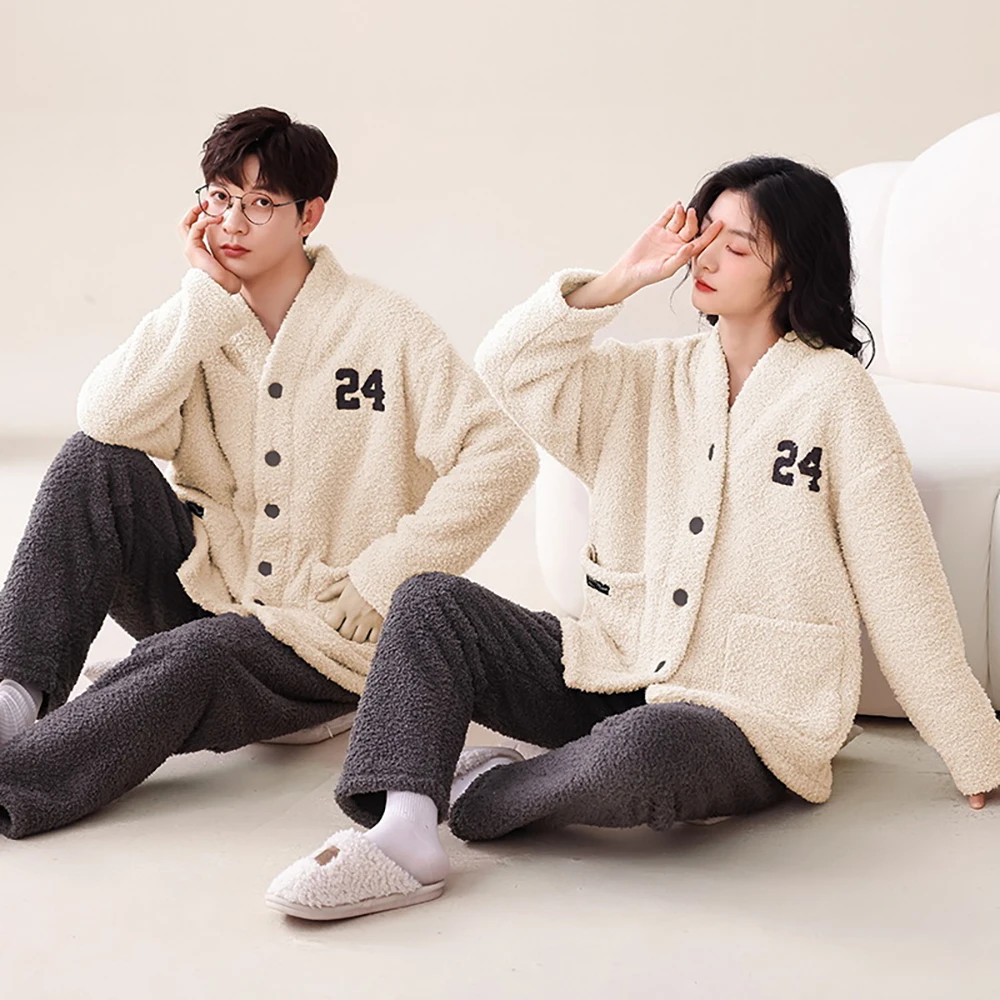 Couple Coral Fleece Lengthen Thicken Sleepwear Hooded Warm Men's Winter Pajamas Super Soft Pajama for Sleeping Cozy Pyjama Homme