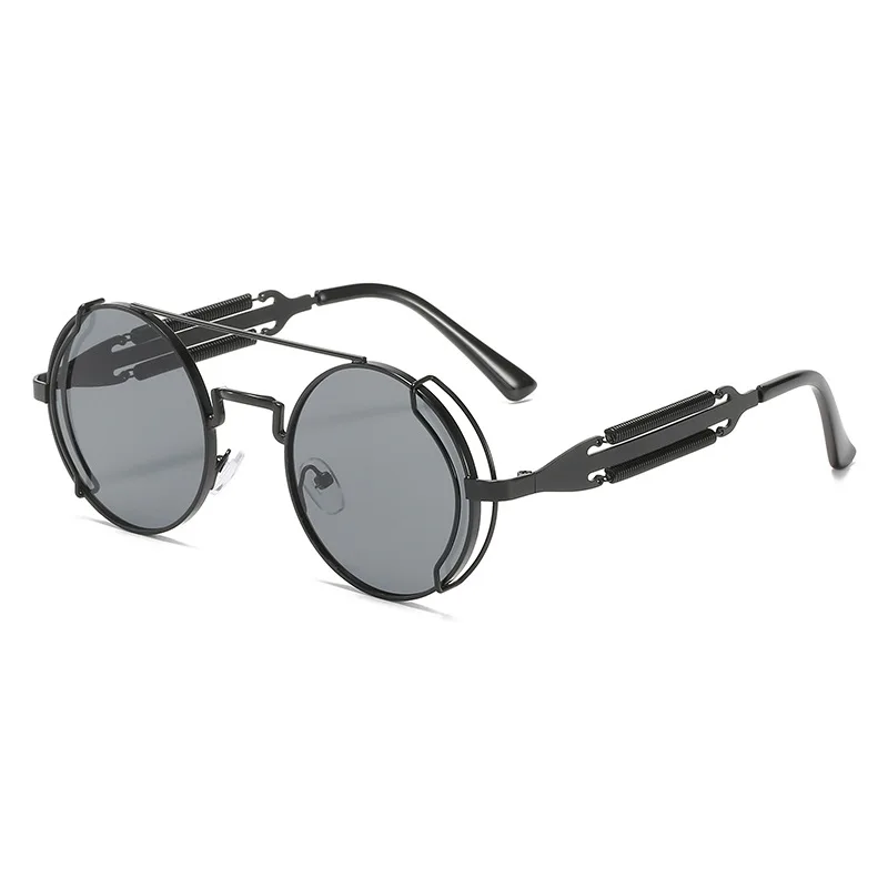 Occhiali da sole Steampunk in metallo vecchio Flip Montature rotonde alla moda per uomo e donna  200000297