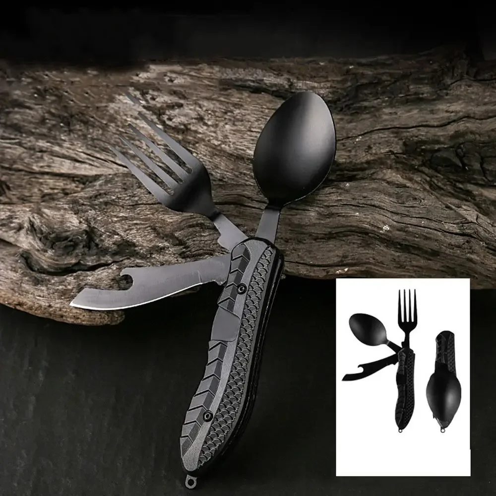 

Knife Fork Spoon Folding Cutlery Picnic Multi-function 4 in 1 Combo Hiking Outdoor Travel Portable Tableware