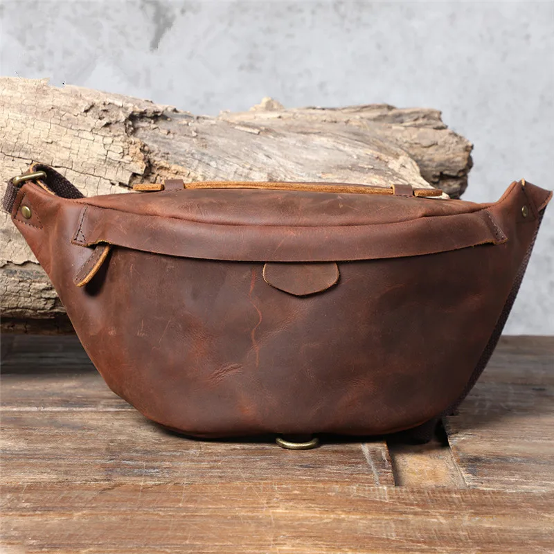 PNDME vintage natural crazy horse cowhide men's chest bag outdoor sports genuine leather crossbody bag fashion shoulder bag