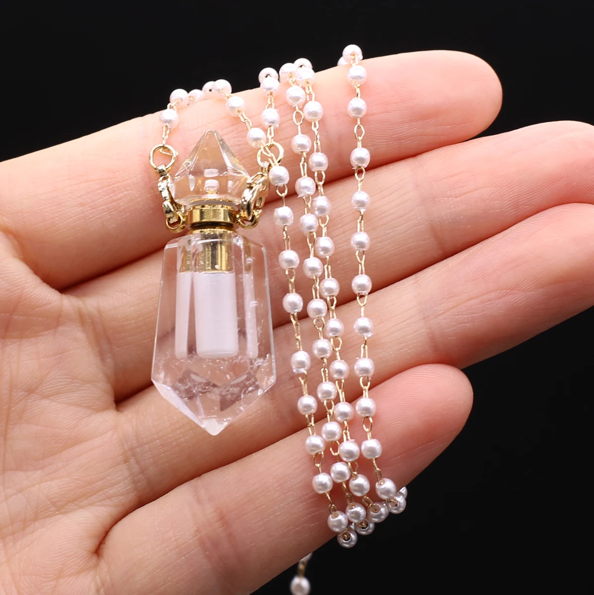 Natural Stone Pendant Necklace Gold Color Chain Quartzs Perfume Bottle