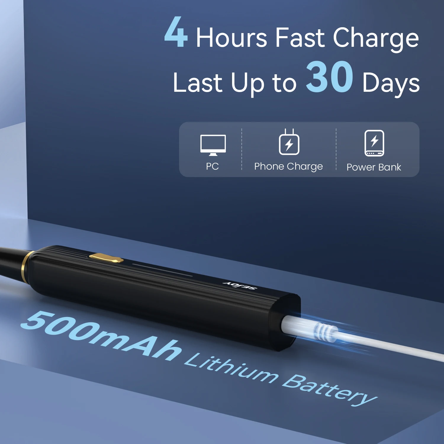 Sejoy Electric Toothbrush USB Rechargeable 12 Replacement Toothbrush Heads 6 Modes Adult Ultrasonic Teeth Cleaning 5