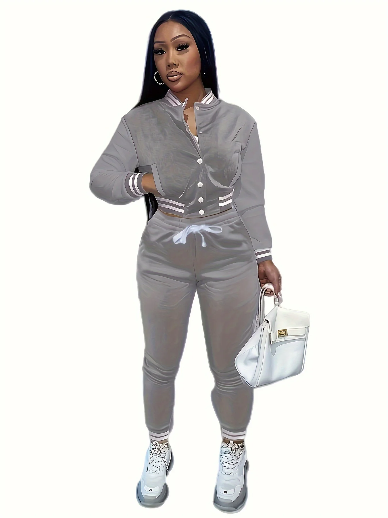 Spring and Autumn Europe and the United States Pop Women's Pure Color Jacket Single-breasted Baseball Suit Women's Sports Two-pi