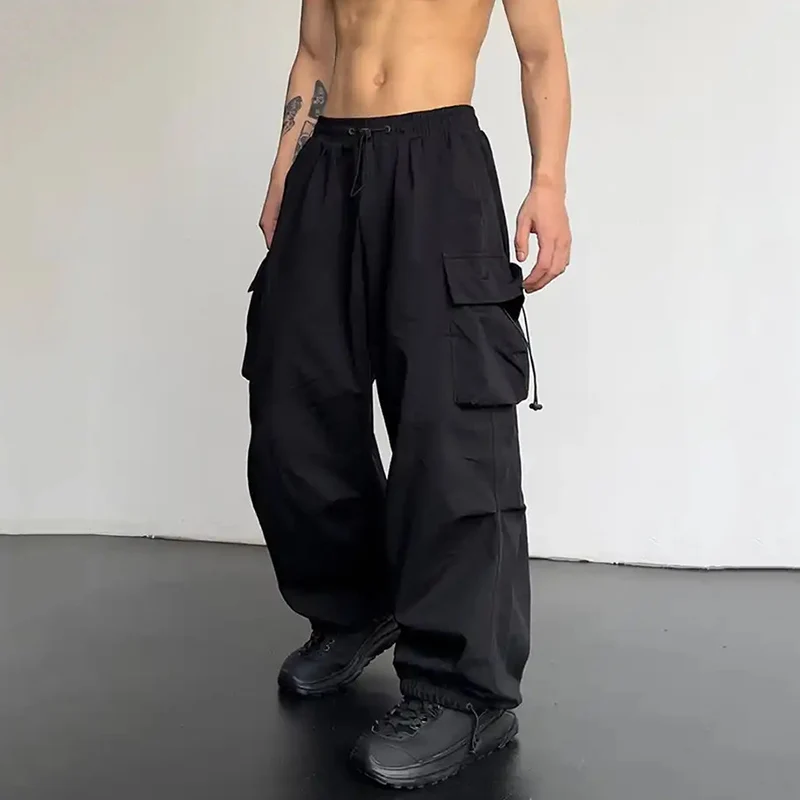 American Style Casual Pants Cargo Trousers High Street Drawstring Workwear Trendy Loose Versatile Straight Wide-Leg Casual Pants 2