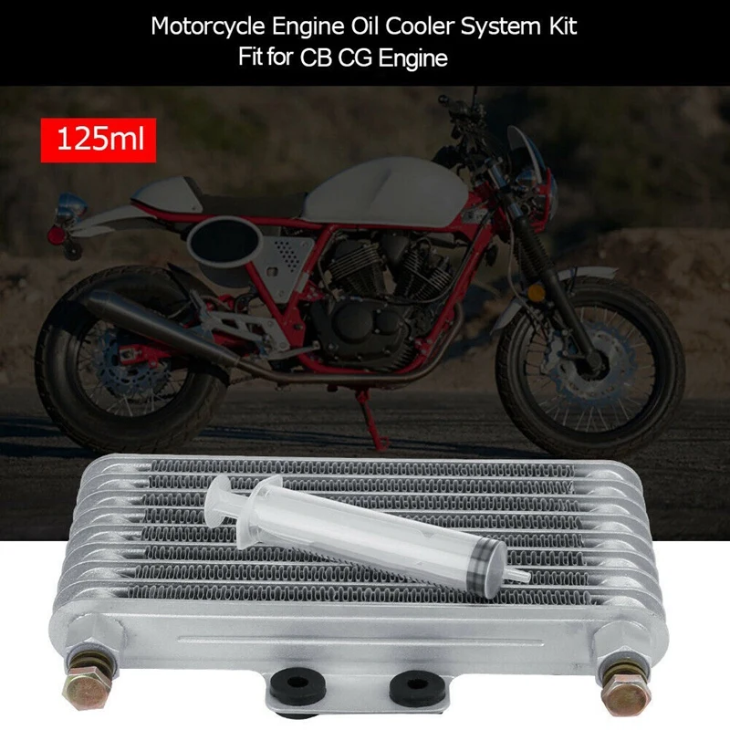 Motorcycle Engine Oil Cooler Cooling Radiator Kit 125Ml Aluminum Silver for Honda CB CG Engine