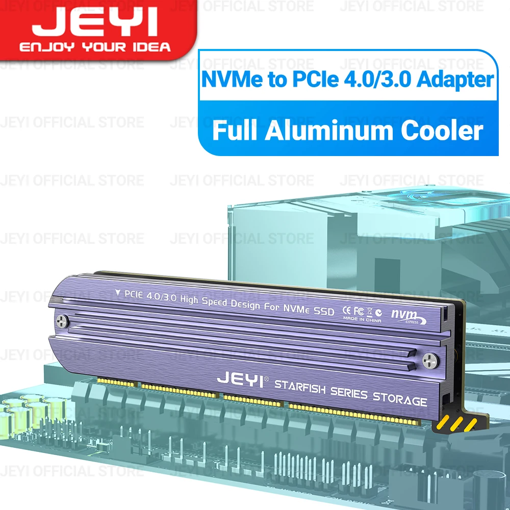 Jeyi-cartão de Expansão para Desktop M.2 Nvme para Pcie 4.0 3.0 Adaptador Dissipador Ssd de Alumínio 64gbps Gen4 Pcie x4 x8 X16