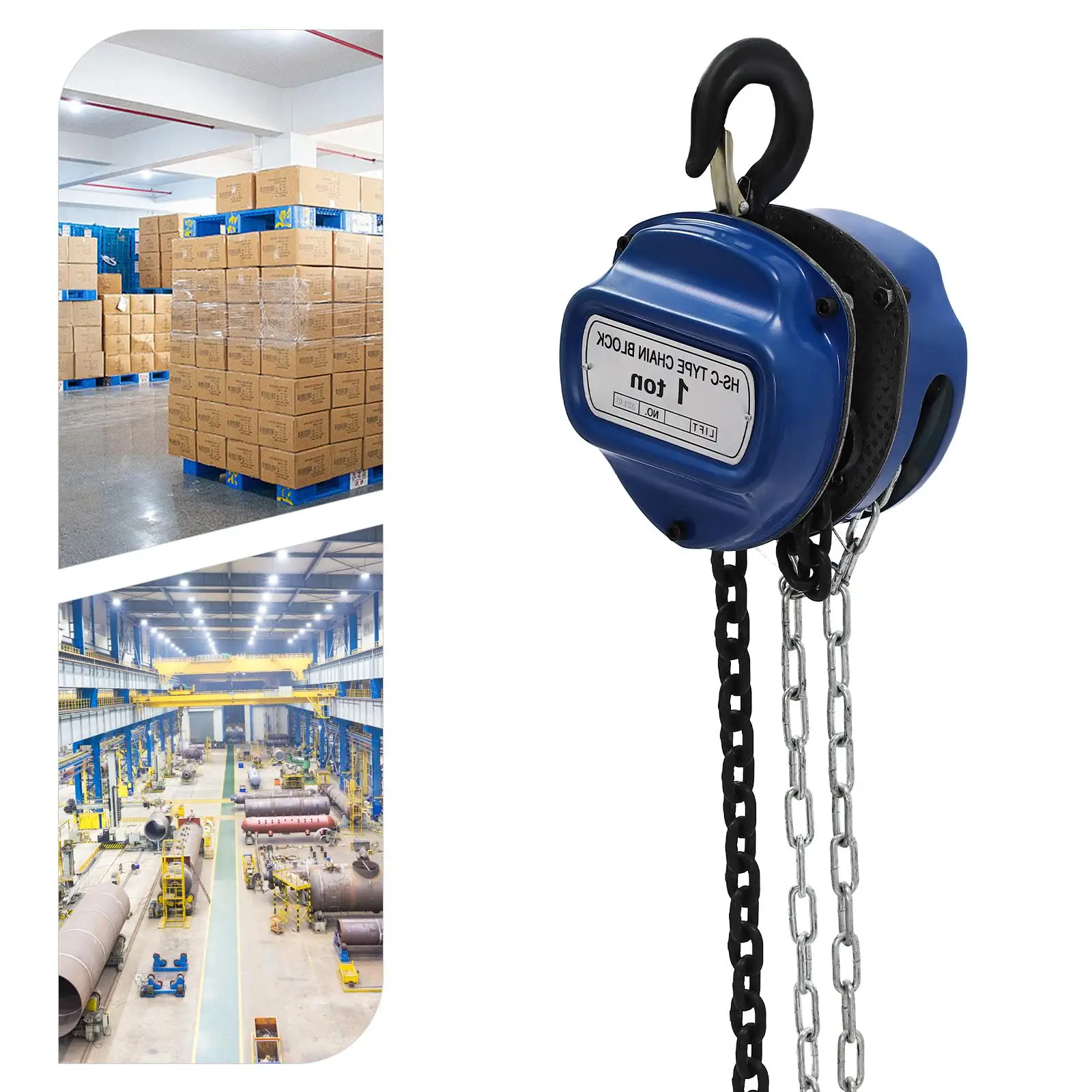 1T manueller Kettenzug G80 Manganstahlkran Palettenkettenzug mit zwei Haken 360 ° Rotation zum Heben, Ziehen, Ziehen, Ziehen, 4M