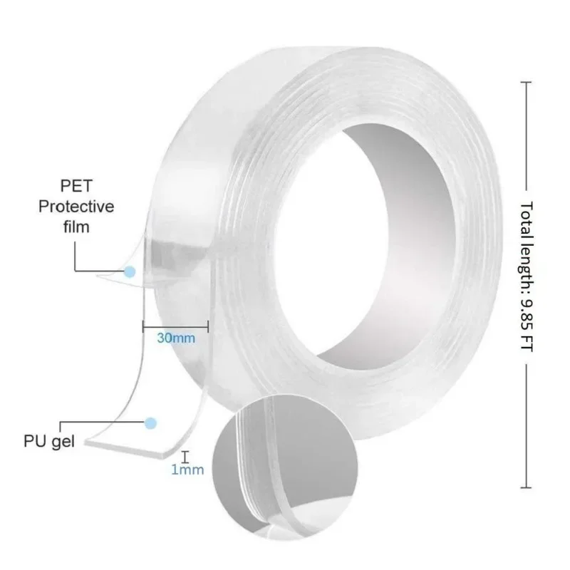 Nano tape Loop Grip Universal 1/2/3/5m Tie NoTrace Washable Multifunctional Tapes Transparent Reusable Nanogel Nano Acrylic adhesive tape
