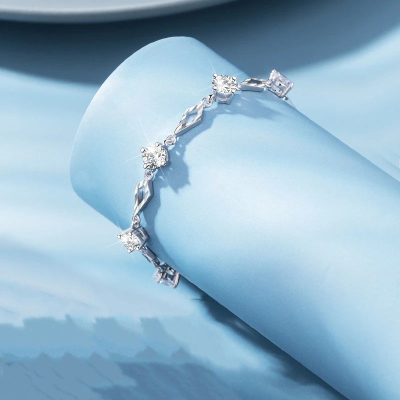 TBCYD 여성용 라운드 컷 모이사나이트 테니스 팔찌, 마름모 핸드 체인 파인 주얼리, 5mm 3.5cttw D 컬러