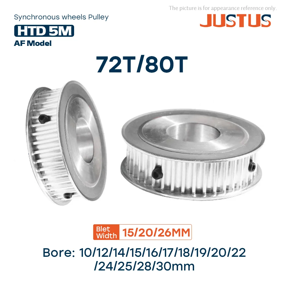 

AF Type 72/80Teeth HTD 5M Timing Pulley Bore 8mm /10mm/12mm…….30mm for 15mm/20mm/26mm Width Belt Used In Linear Pulley 5GT