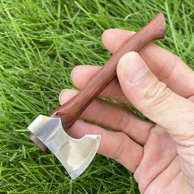 Mini Play Collection Gift Axe Stainless Steel Sharp Outdoor Camping Survival Axe Sandalwood Handle Fixed Blade Knife With Holder 3