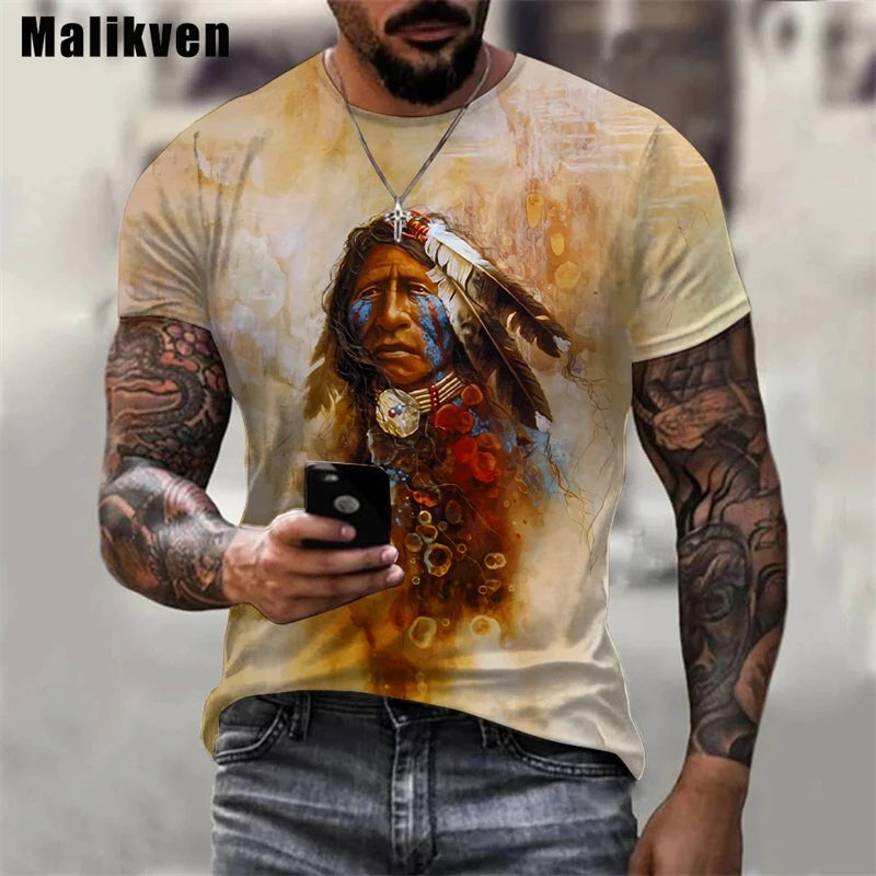 

New Fashion Summer Men Women T-shirts Indian Chief Traditional 3d Print T Shirt Male Clothing Oversized Loose Crew Neck Tops