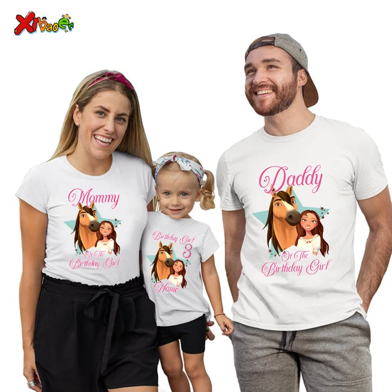 Birthday Shirt for Family Matching Clothes Horse Party Girls TShirt Gift Custom Name Kids Clothing Outfit Children Clothes Daddy 2