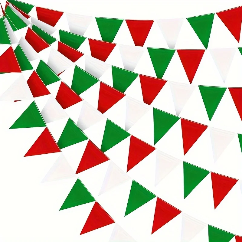 10M Plastic Pennant Garland Red Green White Flag Christmas Atmosphere Decoration Bunting For Party and Garden Outdoor christmas decorations party decorations