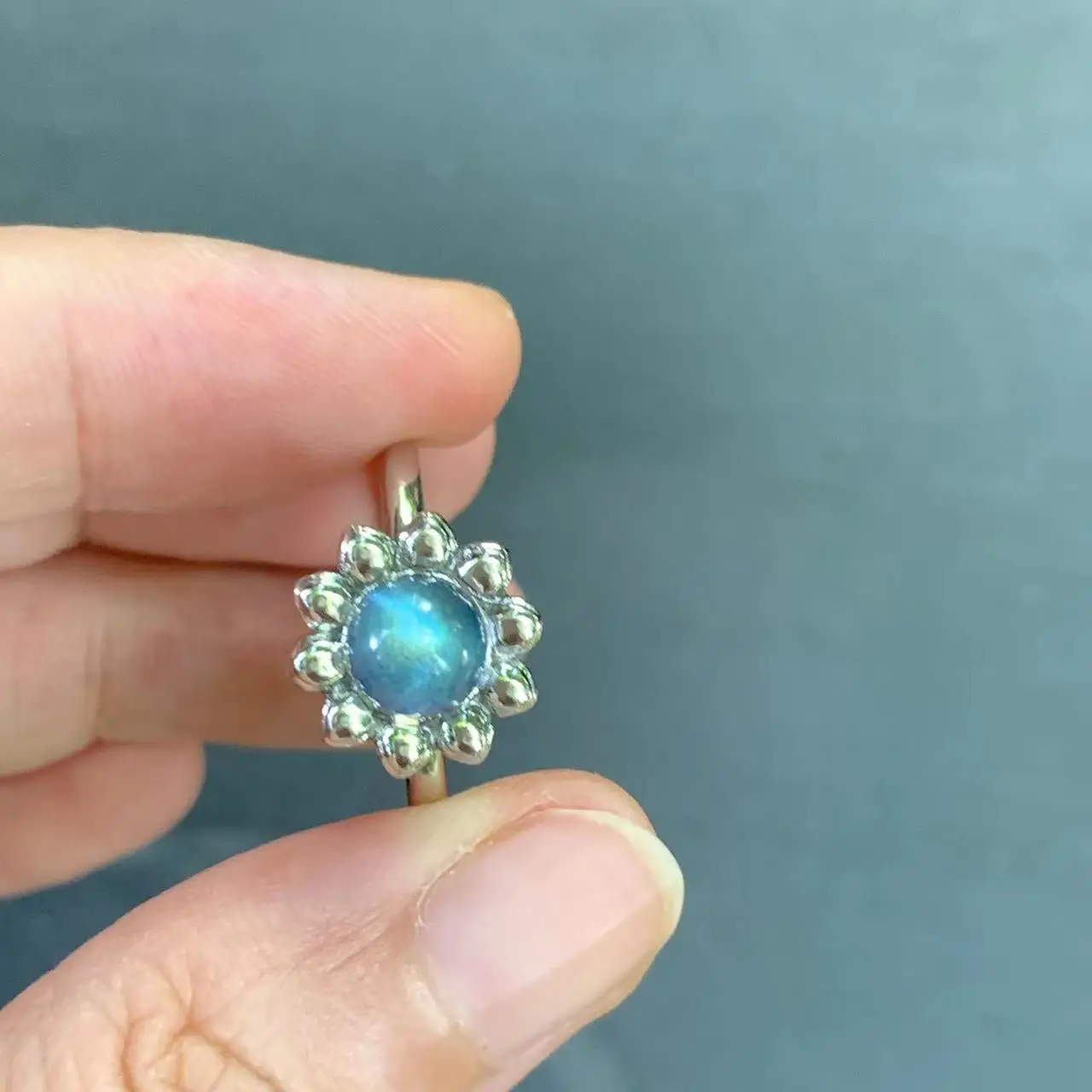 MM Natural labradorite Moonstone Ring Adjustable Female Simple Ring Jewelry for Women Gift Wholesale High Quality Vintage Fine