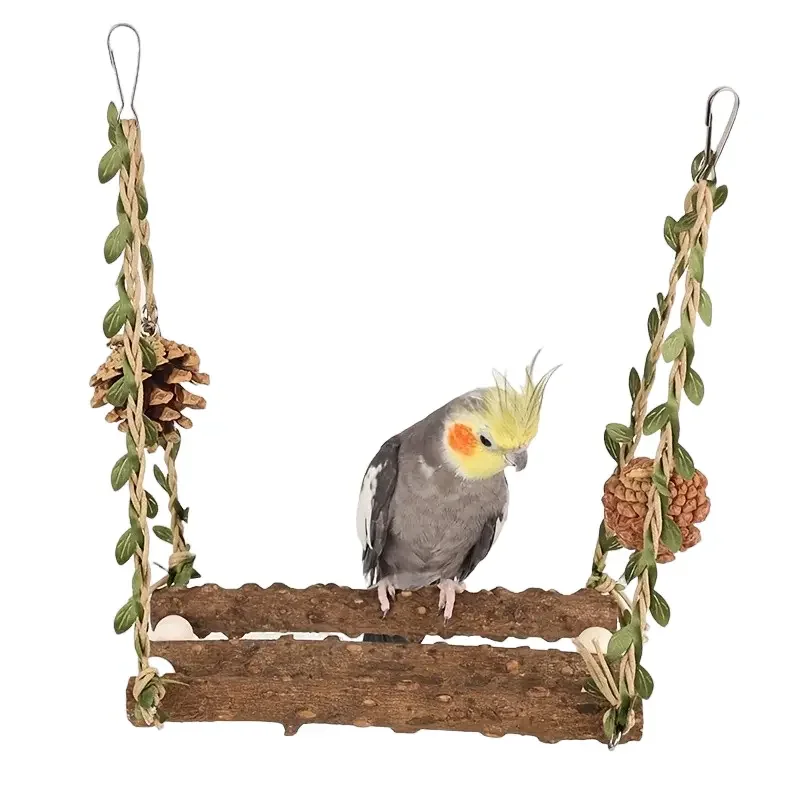 Wooden Hanging Bird Cage Swing with Perch Chew Toy and Climbing Ladder Multi-functional Parrot Toy for Lovebirds and Macaws ( parrot toy,bird toy,bird perch stand,bird swing toy