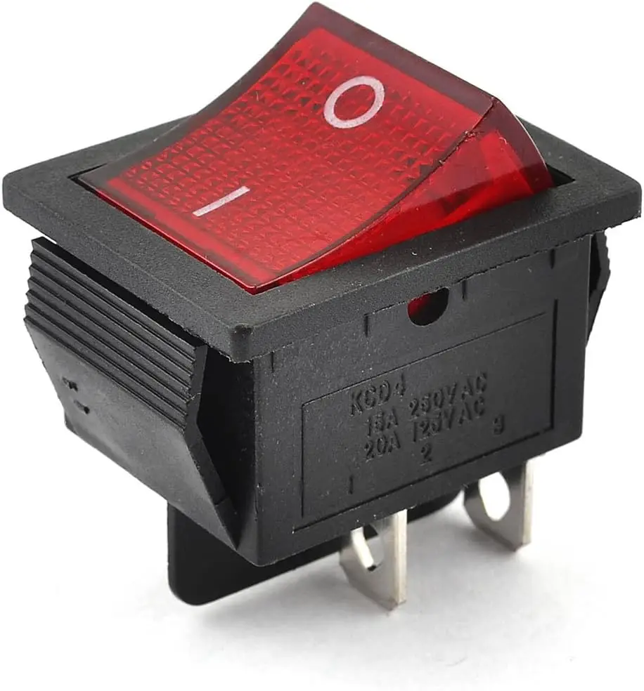 

Keszoox 250VAC/15A 125VAC/20A DPST 4 Pin Red Button Snap in Rocker Switch