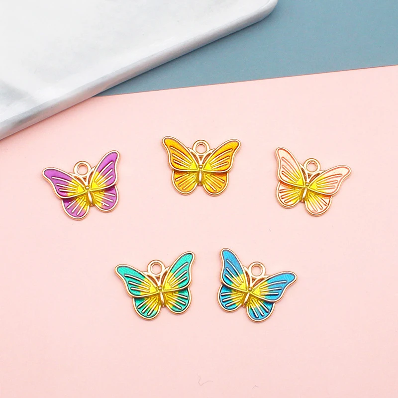 

10pcs 18*13mm gradient color butterfly DIY alloy jewelry earrings necklace pendant enamel product material charms for making