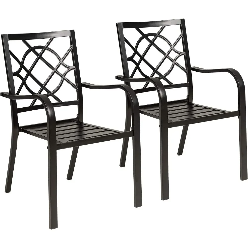 Wrought Iron Outdoor Dining Chairs 300 Lbs Patio Metal Stackable Chair with Armrest for Backyard Garden Poolside