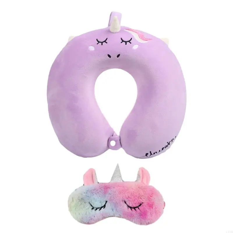 L9NB Travel Neck Pillow and Unicorns Eye Mask Set UShaped Office Traveling Rest Soft Cushion for Women Men Kids Health Care 4
