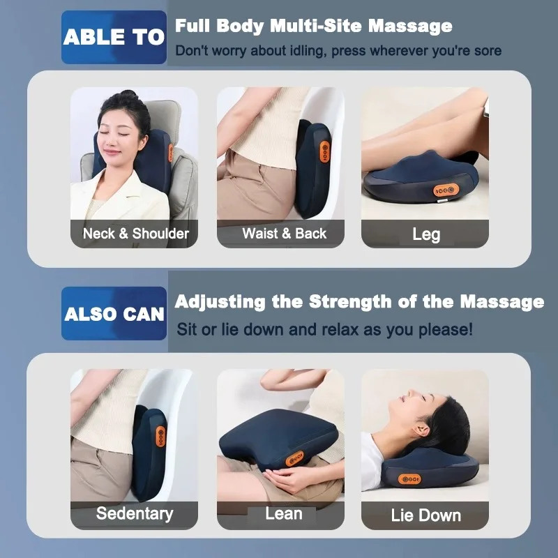 Lenovo Massage Pillow Red Light Heating Whole Body Usable Multifunctional Neck Back Head Massager for Car Home Use Gift Box