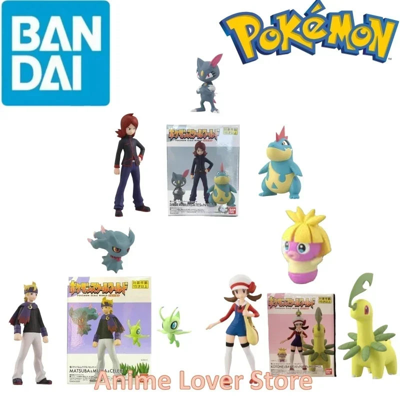 Bandai Original Scale World Pokemon Johto Region Kotone Bayleef Silver Croconaw Morty Celibi Anime Figure Giocattoli Per Bambini Regalo